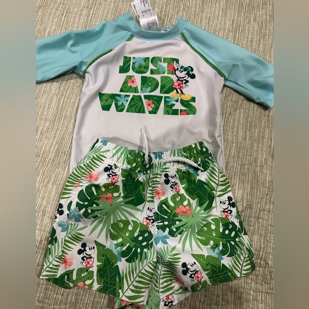 Disney Mickey Mouse Rashguard &Swim Trunks size 3